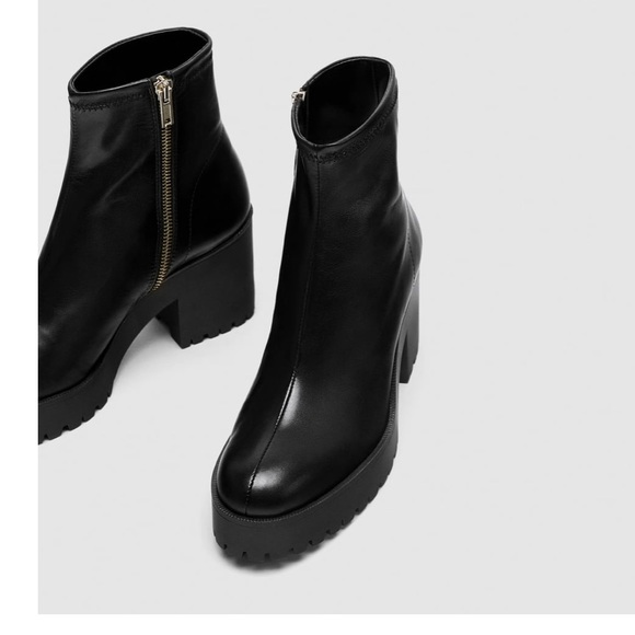 Zara Shoes High Heel Leather Ankle Boot Track Sole Poshmark